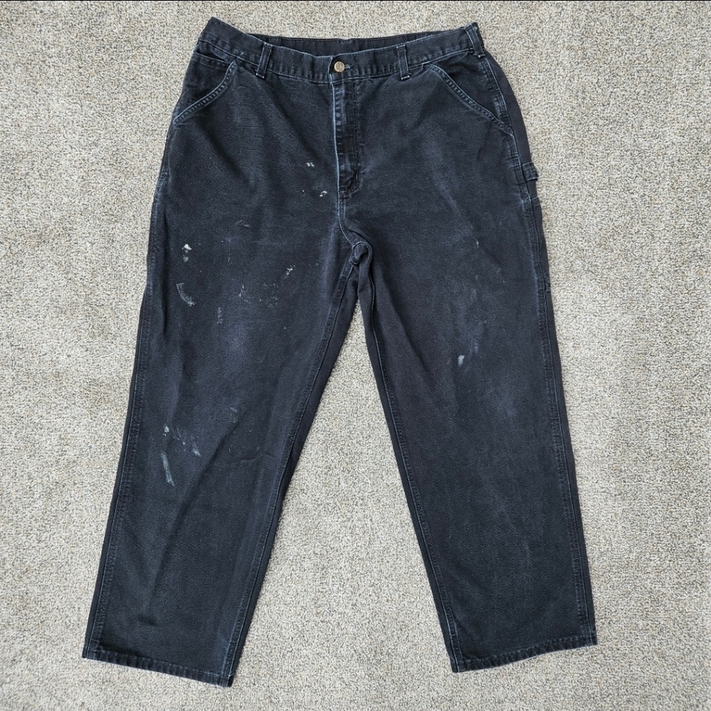 Vintage Carhartt Cargo Pants Black Dungaree Fit Distressed B11 BLK Mens 38x32